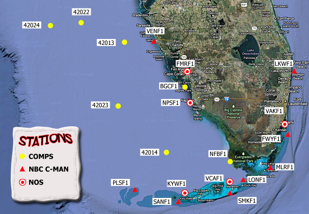 Mesomap of nearby weather buoys
